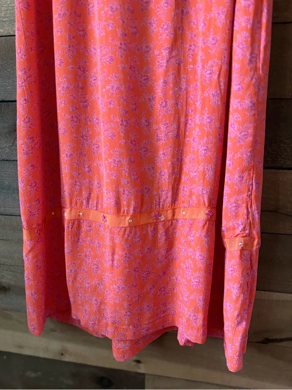 Vintage Floral Maxi Dress Coral Pink Sleeveless Tie Back Boho Medium - Image 4