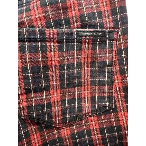 Maison Scotch Red Plaid Punk Goth Biker Skinny Pants Women's Size 27 Soda S&S - Image 9