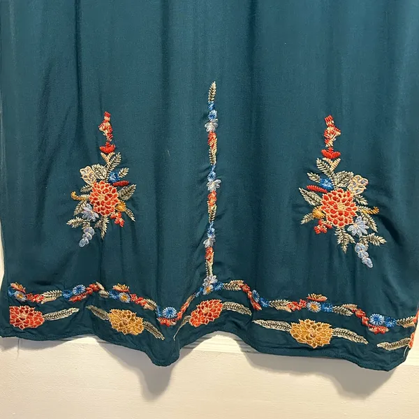 Entro Medium Bohemian Teal Floral Embroidered Dress - Image 6