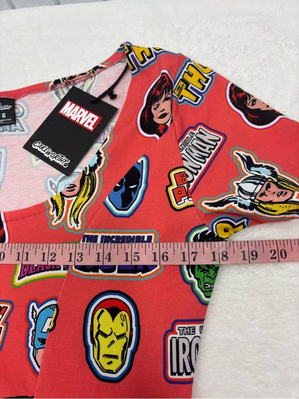 Marvel Avengers Coral Graphic Superhero Scoop Neck Dress Size L Comic Print - Image 8