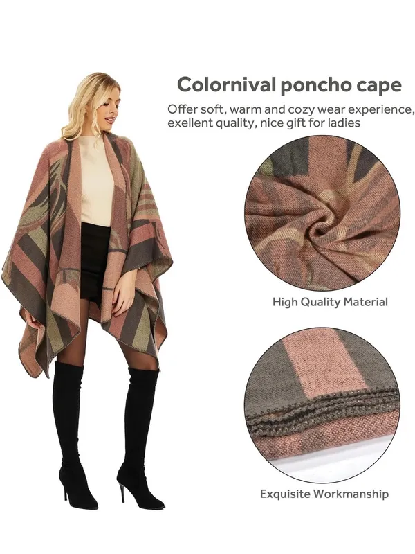 Striped Pink and Gray Poncho Cape - Women's Wrap - Image 2