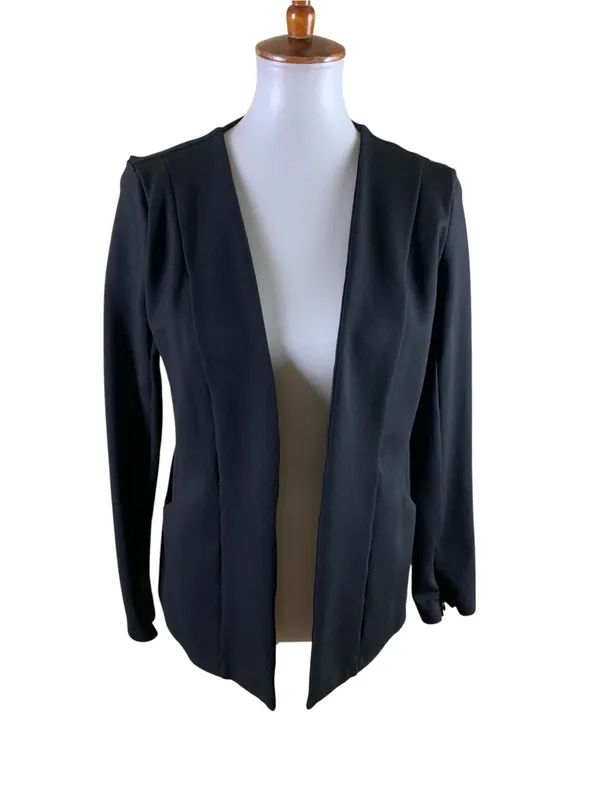 FLX L Black Open Front Blazer Jacket Long Sleeve Minimalist Workwear - Image 2