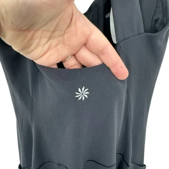 Athleta Transcend Bodysuit Black Yoga‎ Pilates One Piece Strappy Back Pockets XS - Image 3