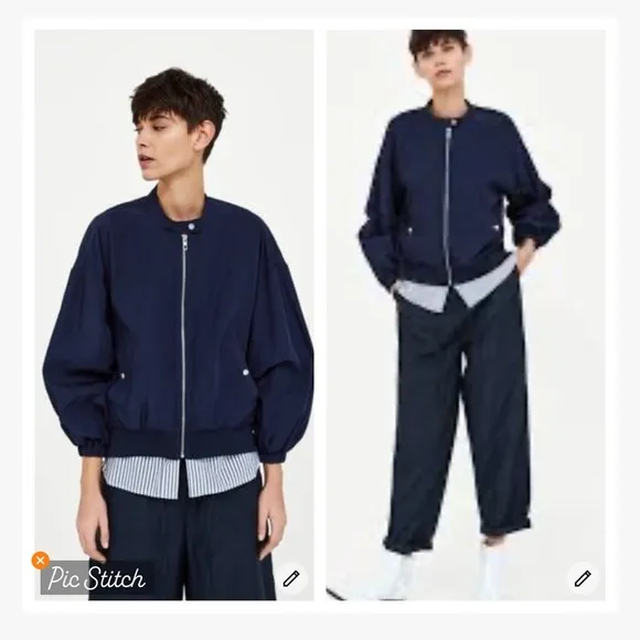 Zara Basic Navy Shirtail Windbreaker Jacket - Image 2