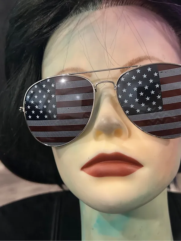 Aviator Sunglasses with American Flag Lenses - Black/Silver - Image 3