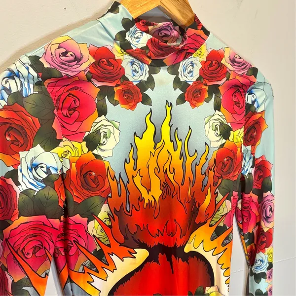 Dolls Kill I'm Not So Scared Hearts on Fire Long Sleeve Mini Dress - size Small - Image 3