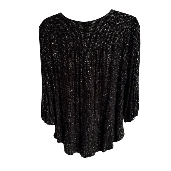 Torrid Womens Blouse Sz 2 2X 18 20 Black Gold Crepe Chain Detail 3/4‎ Sleeve - Image 9