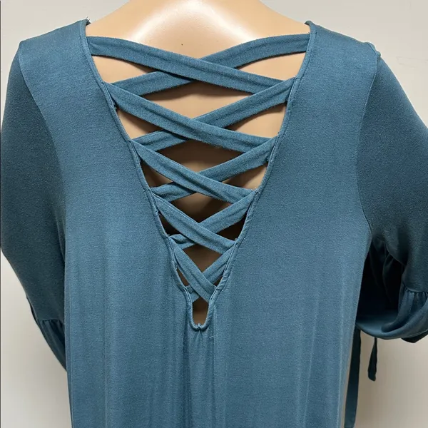 American Eagle Dark Teal Green Long Sleeve Criss Cross Back swing dress size XL - Image 8