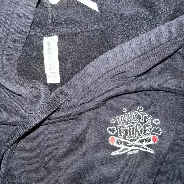 White fire dispensary crop top cropped hoodie size S - Image 5