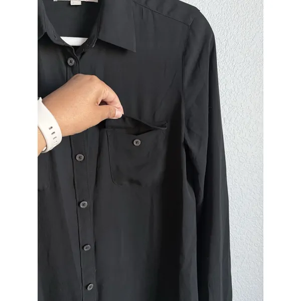 LOFT Black Utility Blouse Shirt Long Sleeve Roll Tab Button Down Pocket Top S - Image 6