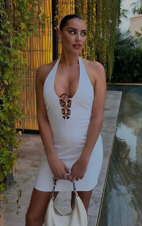 mini dress white fitted bodycon halter party cocktail - Image 2