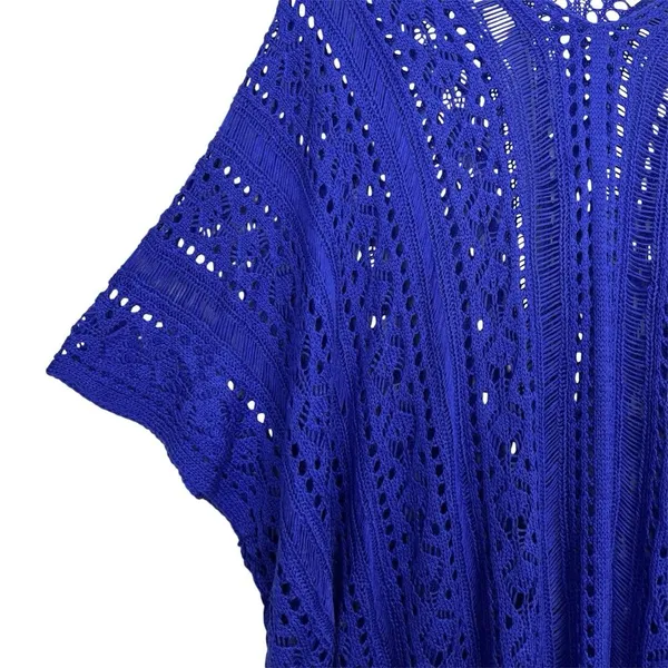 ZYIA Active Crochet Open Knit Knitted Cover Up Poncho Size XL Blue Beach Boho - Image 3