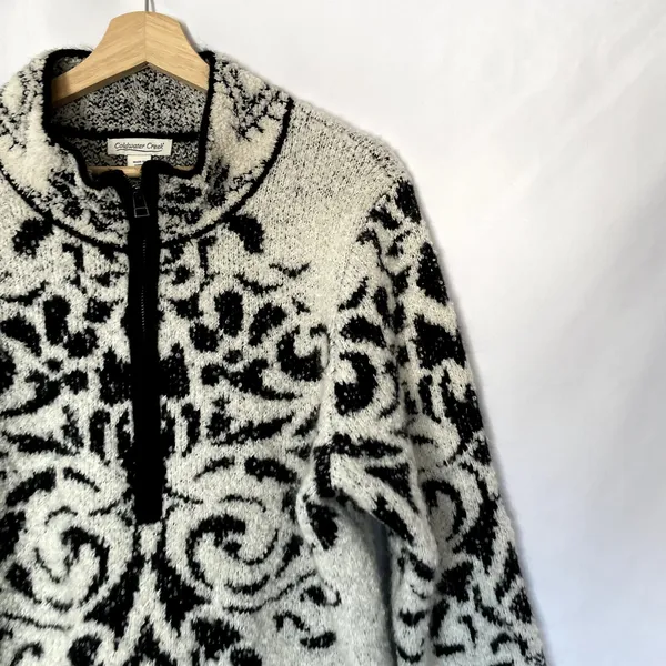 Coldwater Creek wool blend white black long quarter zip knit sweater women's 1X - Image 2