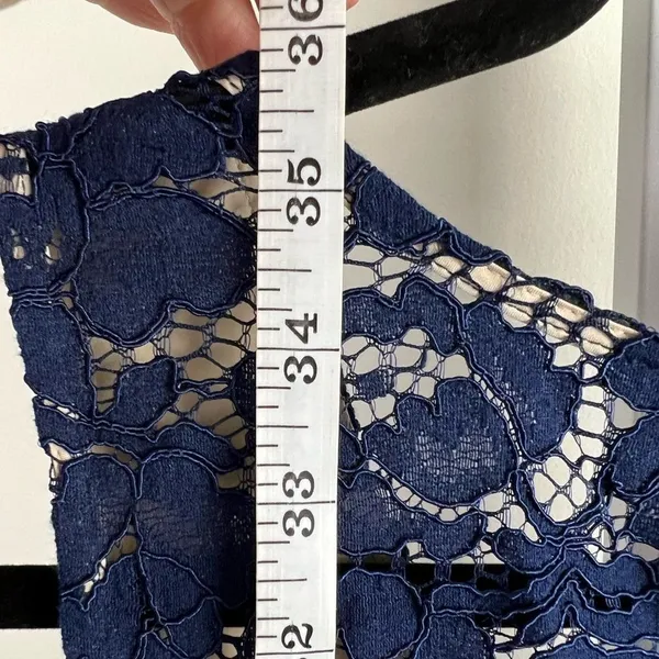 Vince Camuto Navy Blue Floral Lace V Neck Fit & Flare Cocktail Dress Size 4 - Image 7