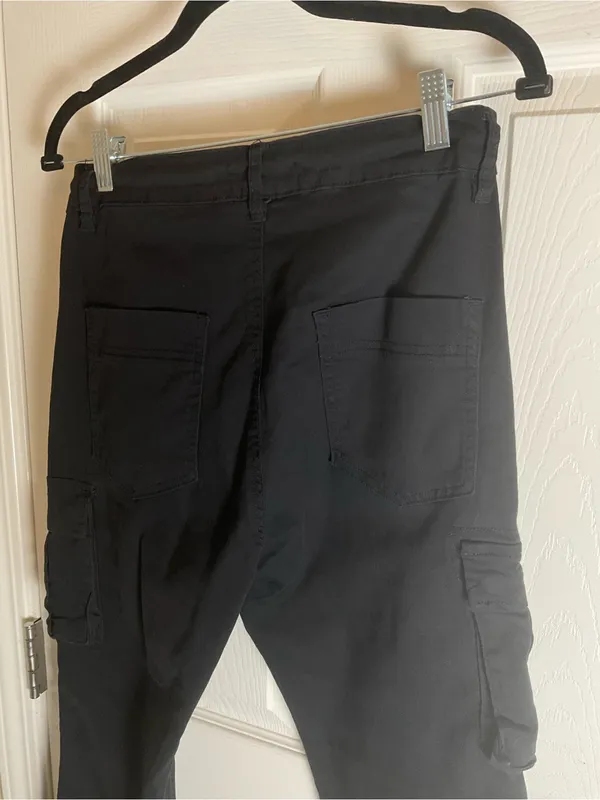 AMERICAN BAZI Black Drawstring High Waist Cargo Jogger Pants Size M - Image 6