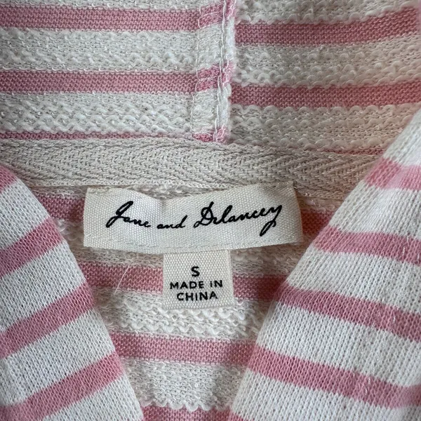 Jane & Delancey Women's Small Pink/Cream Striped Short Sleeve Hooded Terry Shirt - Image 11