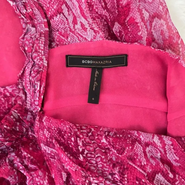 BCBGMaxAzria Ruffled Pink Snake Print Silk Halter Blouse Top Azaelea SMALL - Image 8