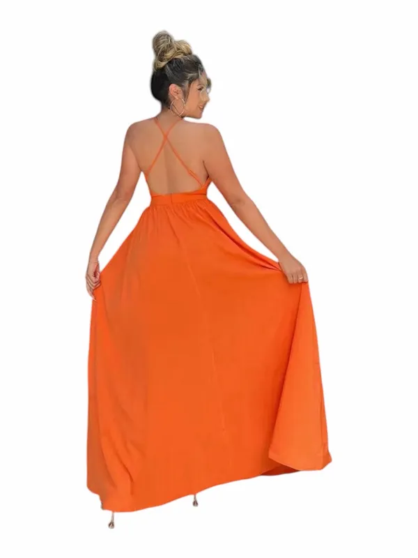 SHEIN SXY Halter Neck Maxi Dress in Orange Size Medium NEW - Image 2