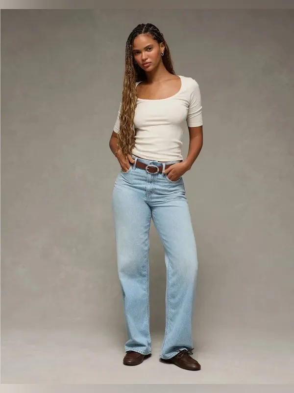 American Eagle Strigid Curvy Super High-Rise‎ Baggy Straight Leg Jeans Size 0 - Image 11