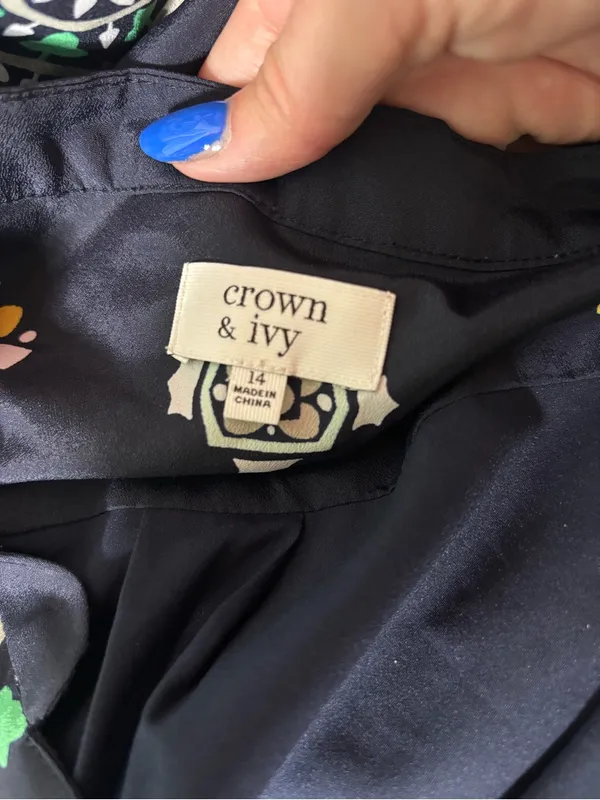 crown & ivy Navy Dress with Green, Yellow & White Medallion Print - Image 2