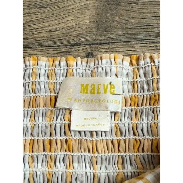 EUC Womens Maeve Anthropologie Square Neck Plaid Blouse puff‎ sleeve size M - Image 4