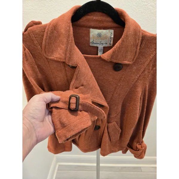 American Rag Women's L Double-Breasted Peplum Sweater Jacket Rust Orange - Image 5