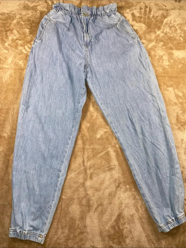 Zara Light Blue Paperbag Baggy Denim Jeans with Elastic Waist - Image 3