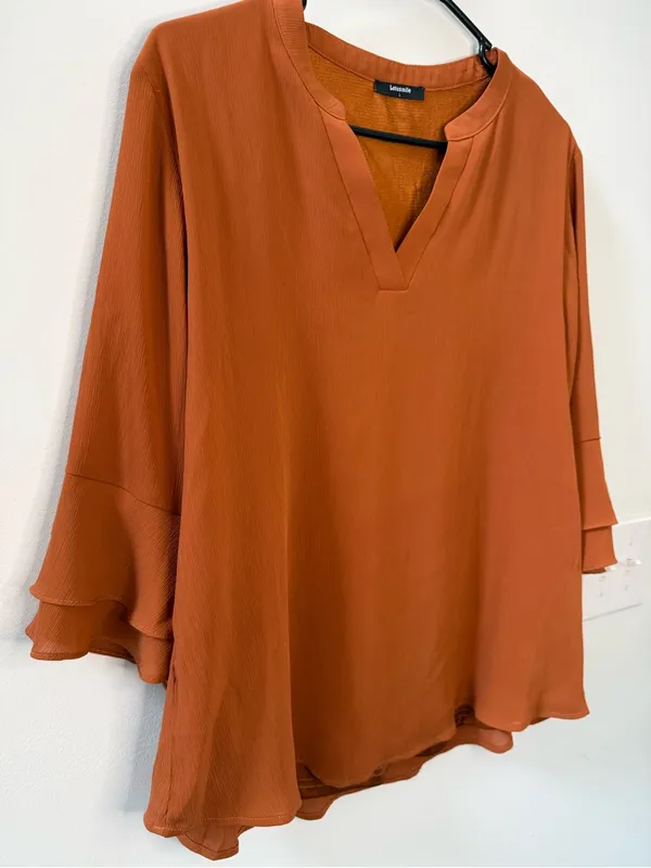 Lush Burnt Orange V-Neck Tiered Sleeve Tunic - Image 2