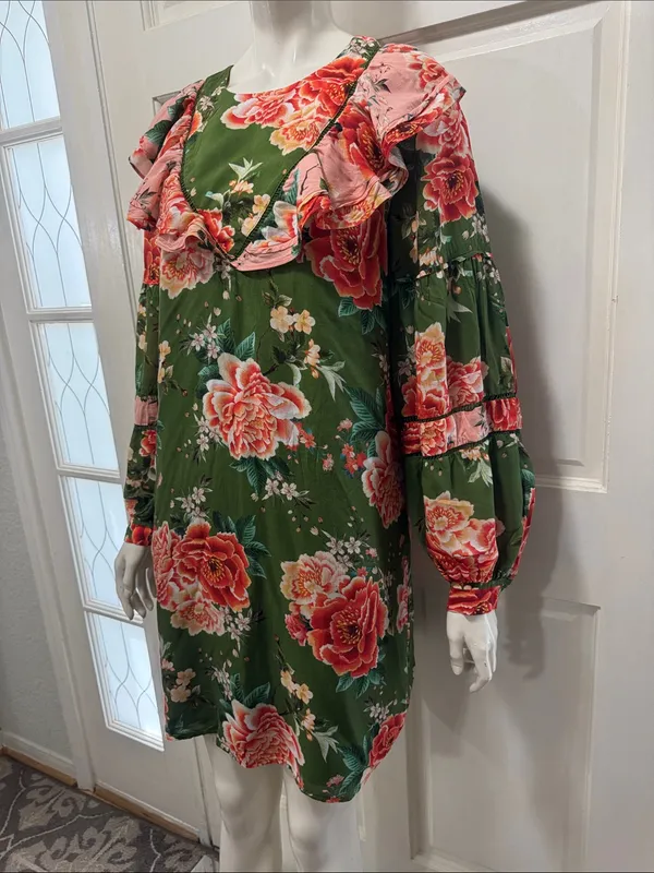 Farm Rio by Antropologie Floral Print Elinor Tunic Dress Size Medium - Image 9