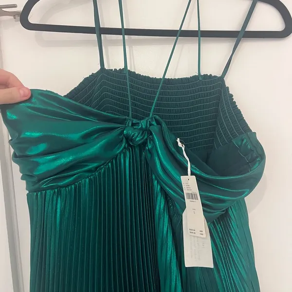 NEW Anthropologie Reiss Roya Women's Halter Neck Pleat Midi Dress Emerald Green - Image 4