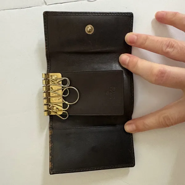 Gucci Vintage Web Stripe 6 Hook Key Case Brown Leather Made In‎ Italy - Image 3