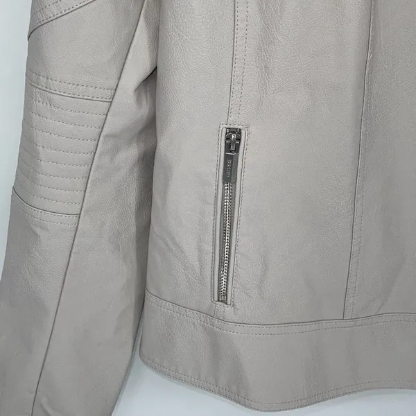 Guess Womens Asymmetric Full Zip Faux Leather Moto Jacket Stone Gray Size XL NWT - Image 4