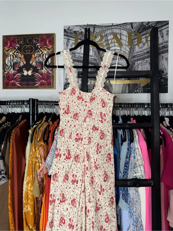 Cinq à Sept Stevie Dress Cherry Rose Multi Floral Lace Trim Midi Dress Womens 2 - Image 13