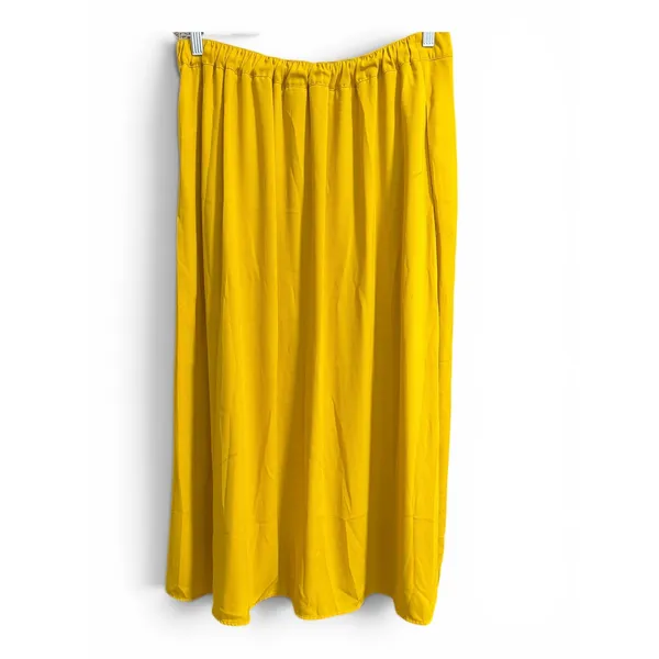 A New Day Mustard Yellow Button Front Midi Skirt Womens XL Elastic Back‎ Crepe - Image 2