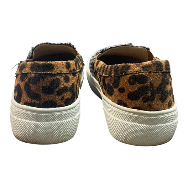 Mata Slip On Sneakers Womens 7.5 Plaid‎ Leopard Print Mixed Media Low Top Shoes - Image 4