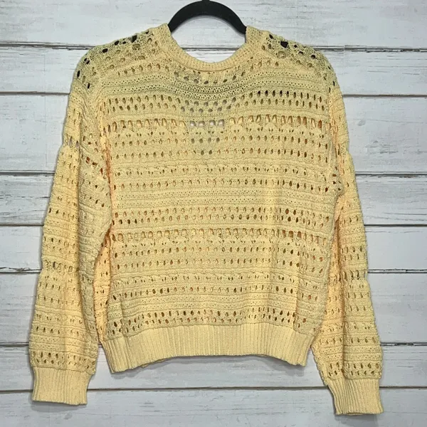 POL Crochet Cardigan Dandelion Yellow Size small Button Front Polyester - Image 6