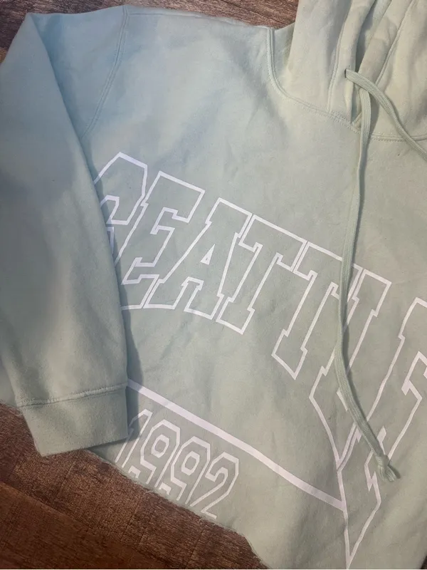 wild fable Mint Green Crewneck Hoodie with Seattle Graphic - Image 2