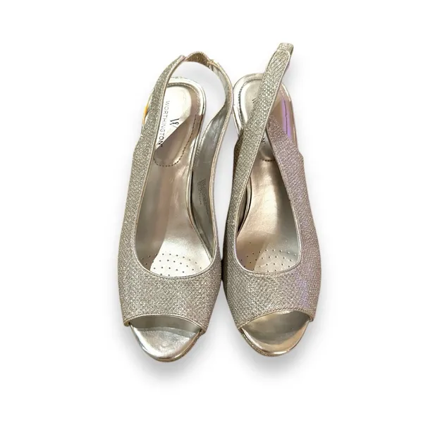 Worthington Dayne Silver Metallic Peep Toe Stiletto Heels‎ Sz 6.5 - Image 2