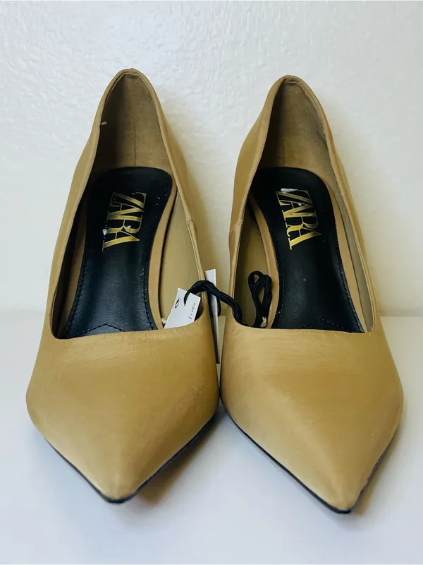 Zara NWT‎ Women’s Pointed Toe High Heels Pumps in Light Tan Size 7.5 - Image 6