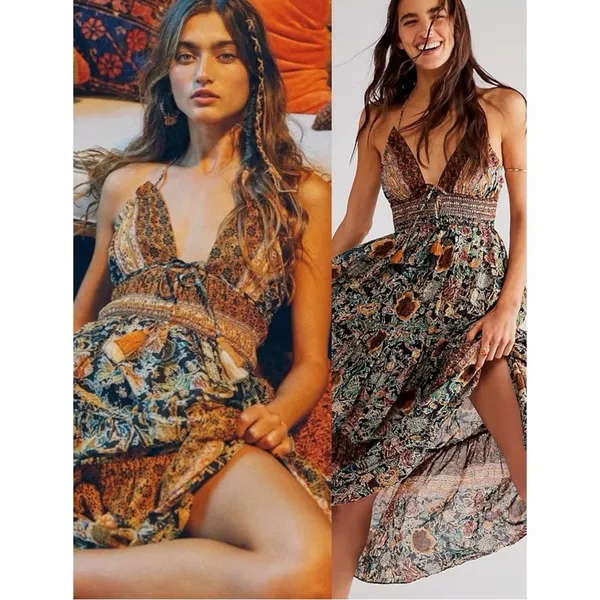 Free People Bohemian Gypsy Beachy Real Love Maxi Dress Twilight Combo Medium - Image 2