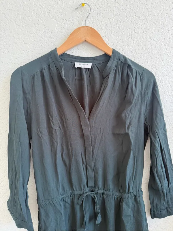 Aritzia Babaton Bennet Silk Drawstring Tie Waisted Dress M Forest Green Teal - Image 3