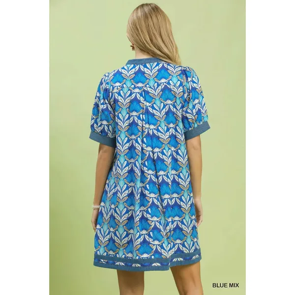 Umgee Mix Tile Print Mini Dress - Blue Mix - Medium - Image 3