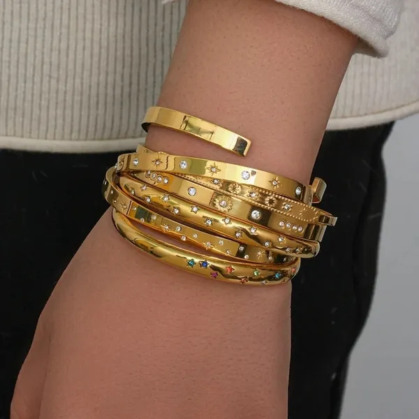 Boutique NEW Women's‎ 18k Gold-Plated 316L Simulated Diamond Cuff Bracelet Adjustable - Image 4
