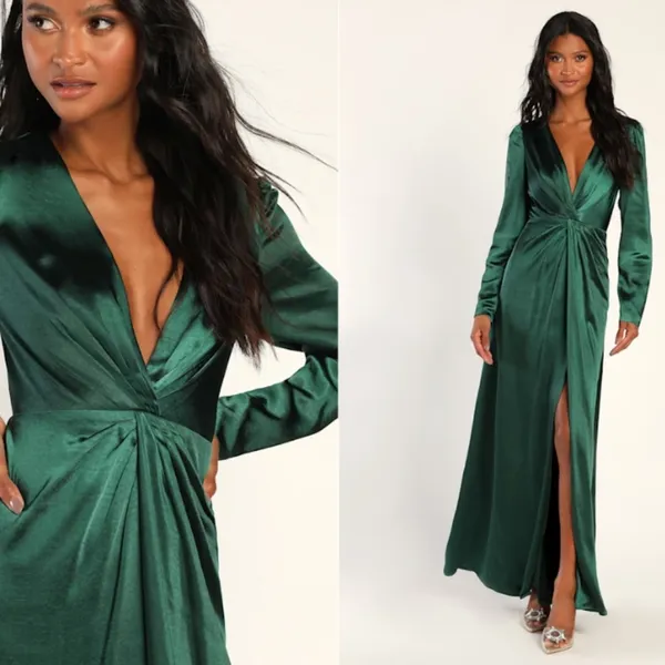 LULU's Sexy Elegant Prom Wedding Bridesmaid Mother of the Bride Satin Gown - Image 2