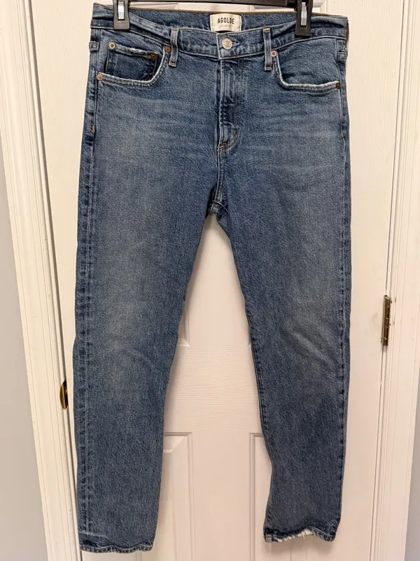 AGOLDE Tony Slim Straight‎ Jeans 29 High Rise Medium Wash Crop Denim - Image 4