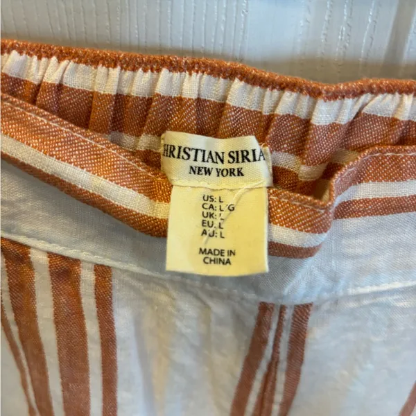 Christian Siriano Cream and Rust-Striped Wide-Leg Pants - Image 5