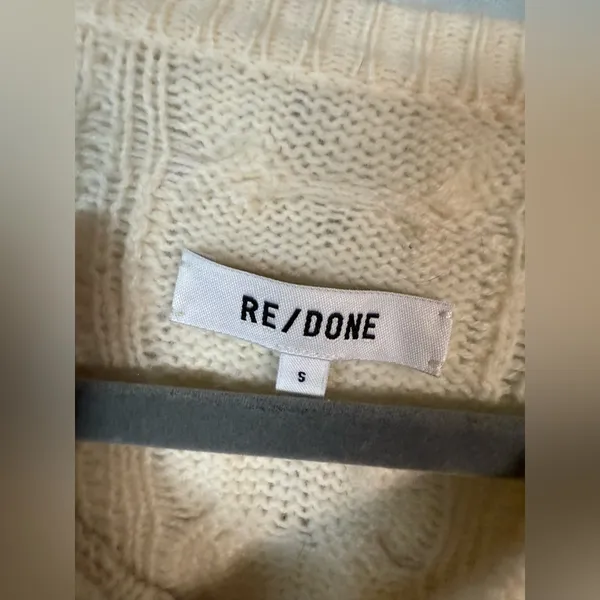 Re/Done Ivory White Cable Knit Cropped Sweater Size Small - Image 4