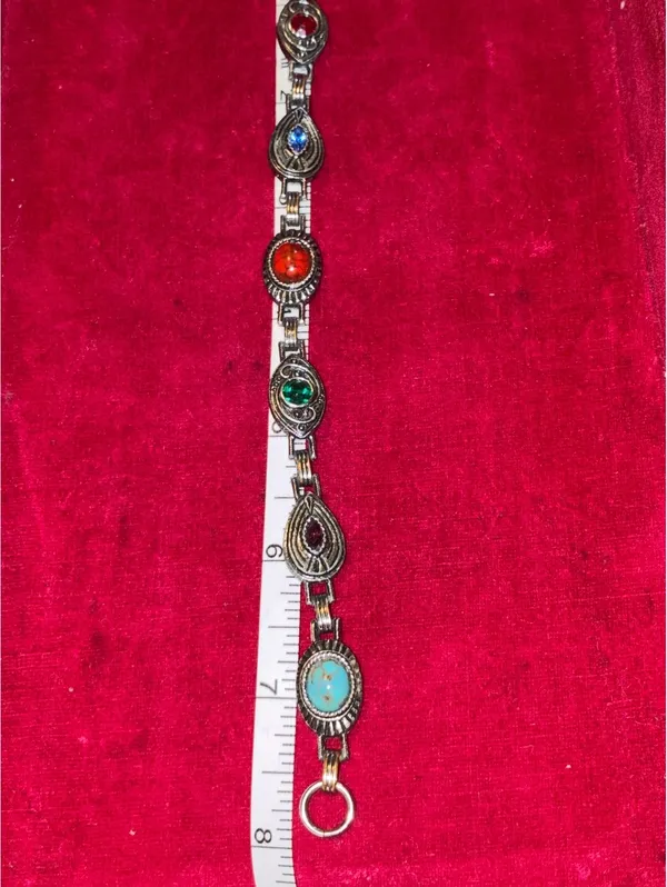 Vintage Signed Sarah Coventry Silver-Tone Multi-Color Stone Link Bracelet - Image 5