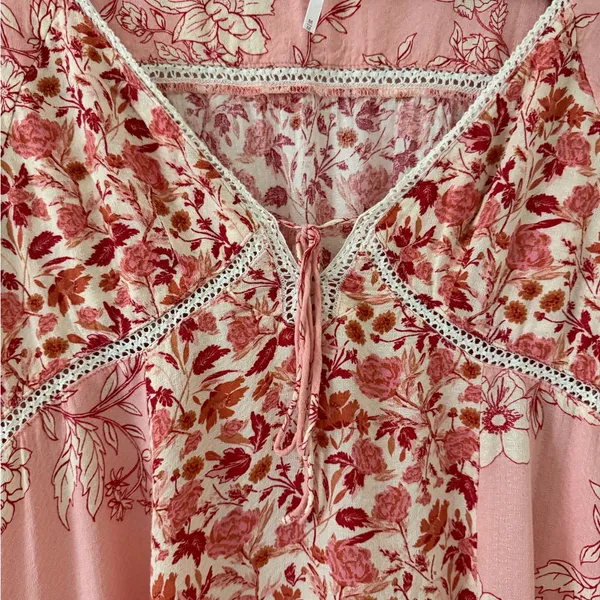 Free People Coquette Odette Fairycore Floral Printed Bell Sleeve Tunic medium - Image 7