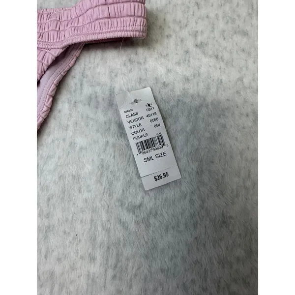 PacSun Swim Eco Purple Smocked High Cut‎ Cheeky Bikini Bottoms Small NWT 0566 - Image 3